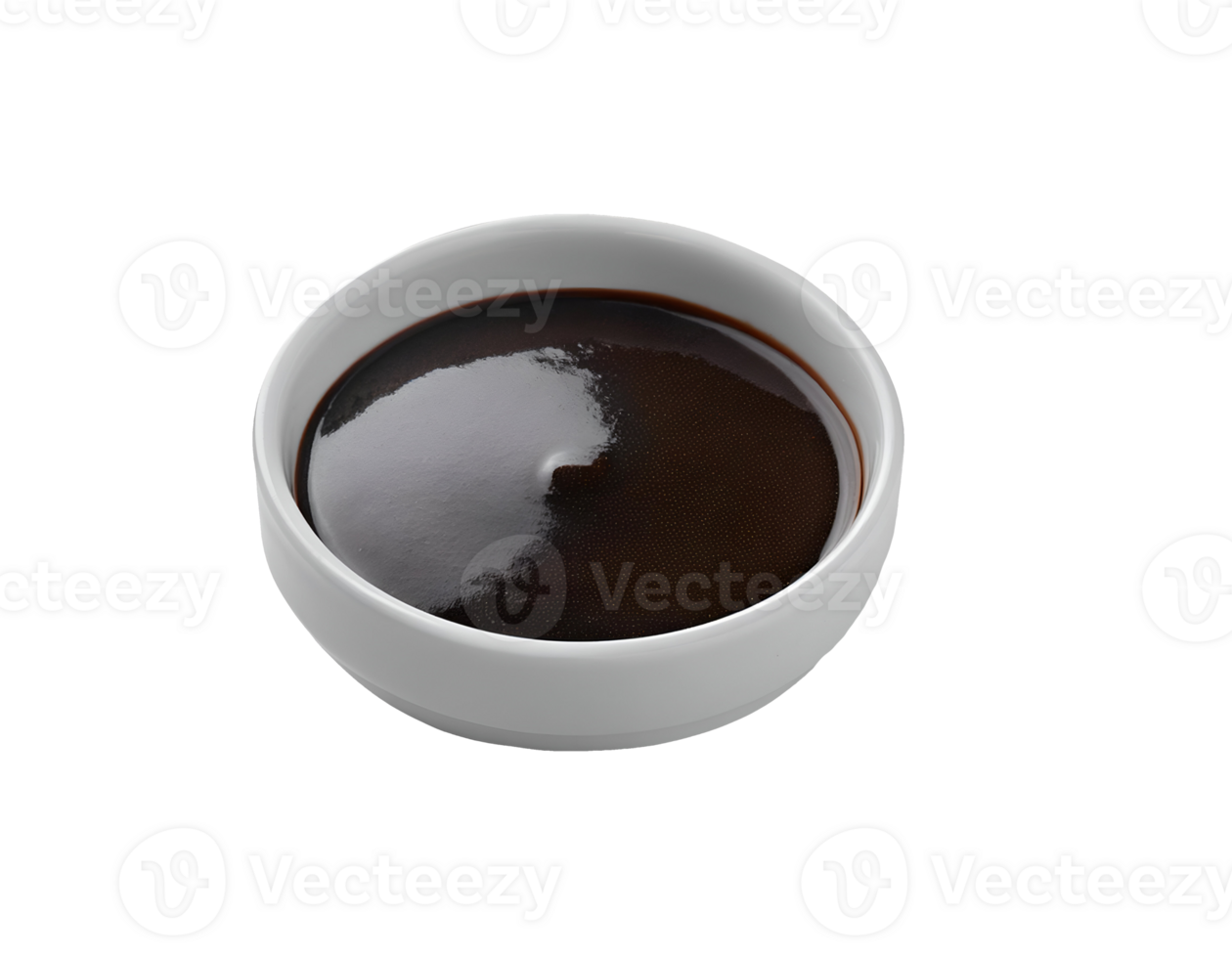 realistic 3d isometric black pepper sauce in white ceramic bowl, glossy dark sauce, savory seasoning, asian cuisine condiment, rich flavor dip, on isolated background png