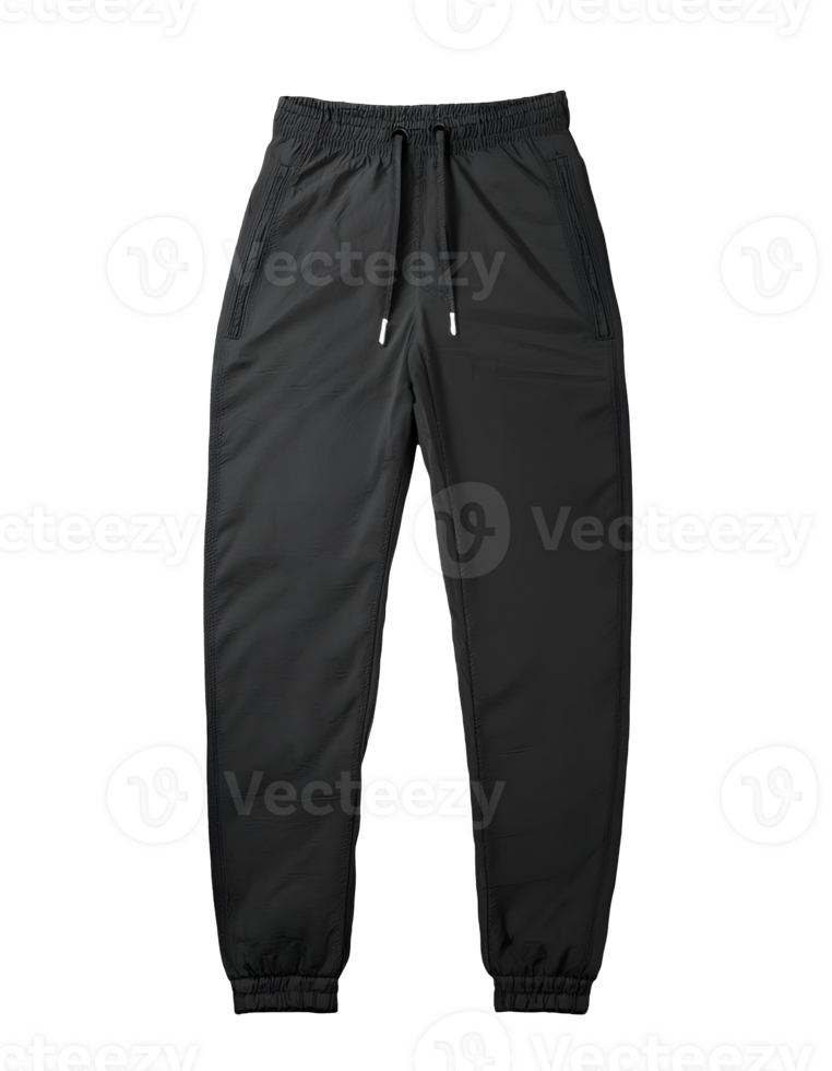 black jogger pants with elastic waistband and drawstring, athletic casual sportswear for men and women, on isolated background png