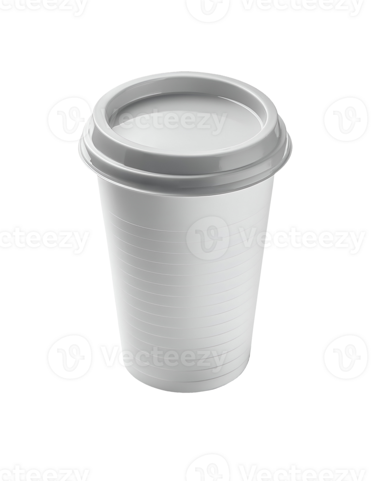 white plastic coffee cup with lid, disposable takeaway hot beverage cup, insulated ribbed surface, lightweight and durable drink container, on isolated background png