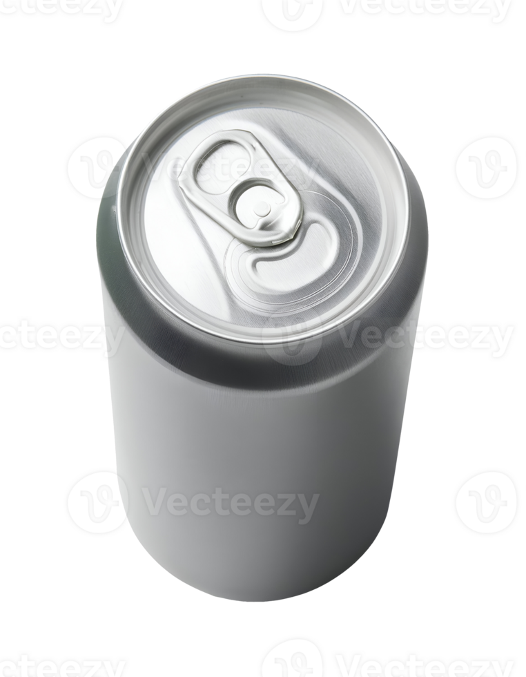 aluminum soda can with blank surface for branding and packaging mockup, top view of beverage container with pull-tab lid, on isolated background png