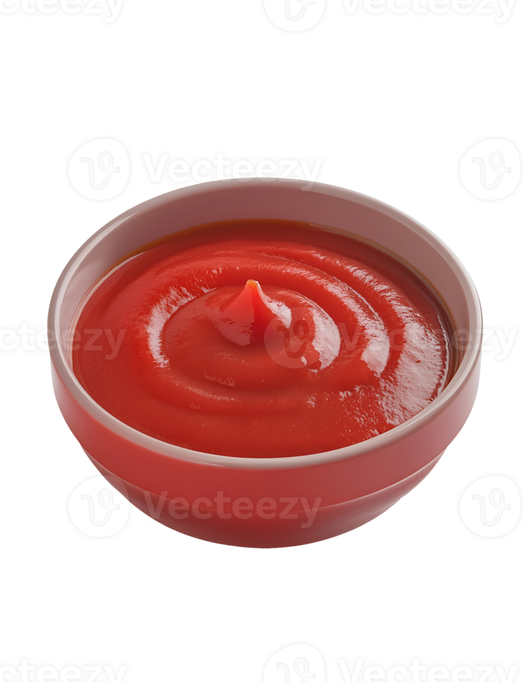 realistic 3d isometric chili sauce in red ceramic bowl, smooth and thick spicy red hot sauce, gourmet condiment, glossy texture, on isolated background png