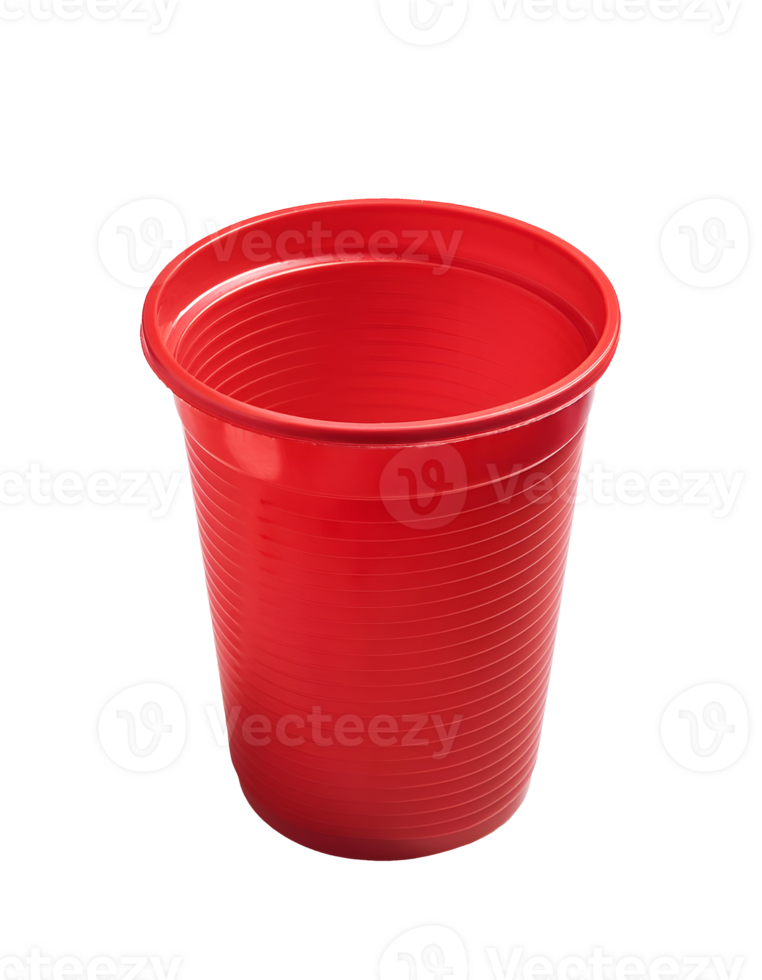 red plastic cup for parties and events, disposable drinking cup with smooth and ribbed texture, durable and lightweight beverage container, on isolated background png