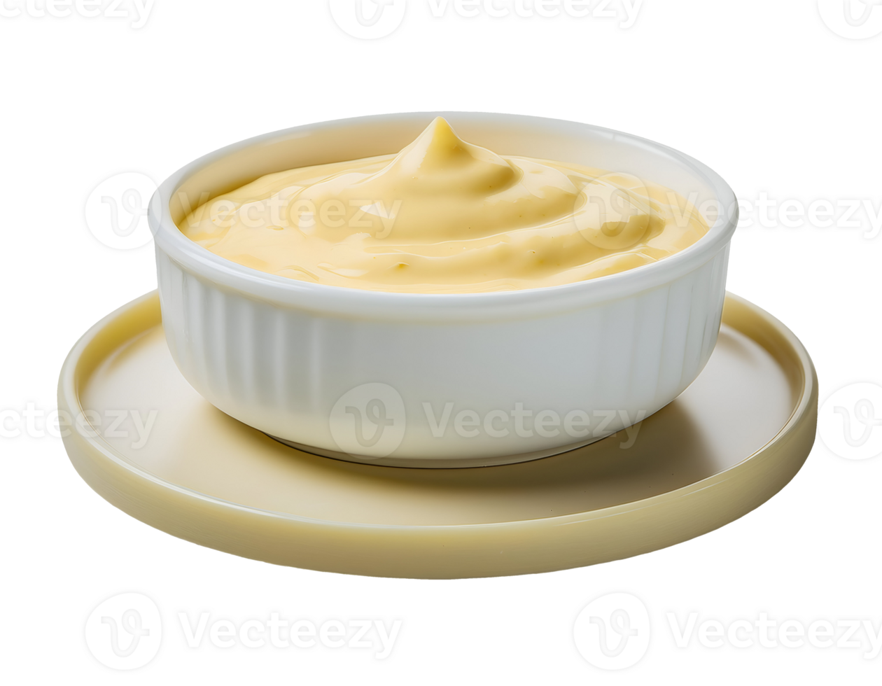 realistic 3d isometric cheese sauce in white ceramic bowl, creamy and smooth melted cheddar dip, rich dairy-based condiment, gourmet food topping, on isolated background png