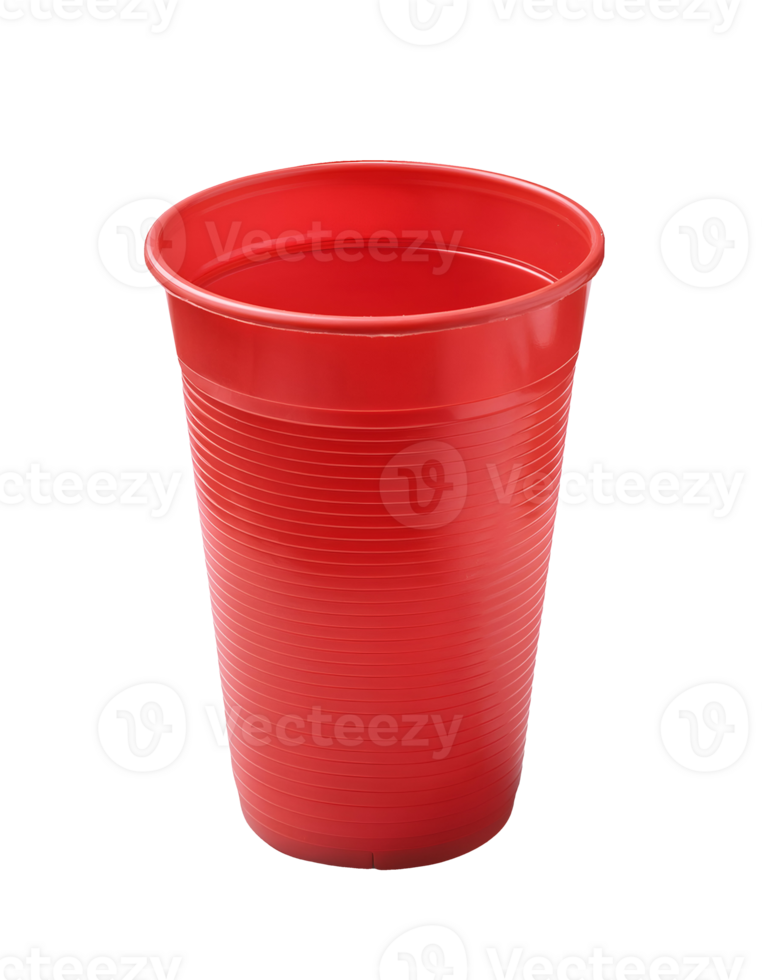 red plastic cup for parties and events, disposable drinking cup with ribbed texture, durable and lightweight beverage container, on isolated background png