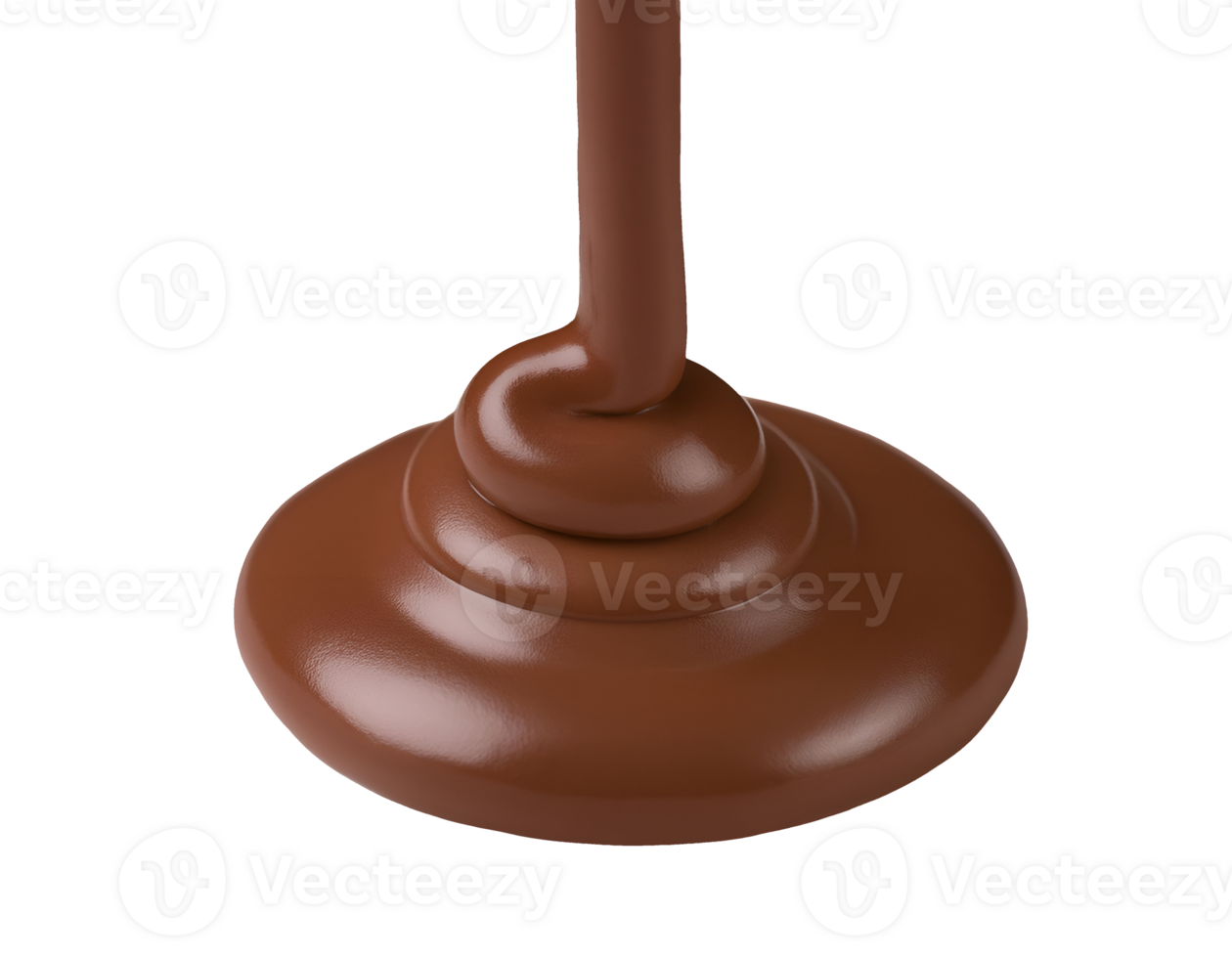 realistic 3d isometric swirl of melted chocolate dripping smoothly in glossy texture, rich cocoa sauce, chocolate syrup on isolated background png