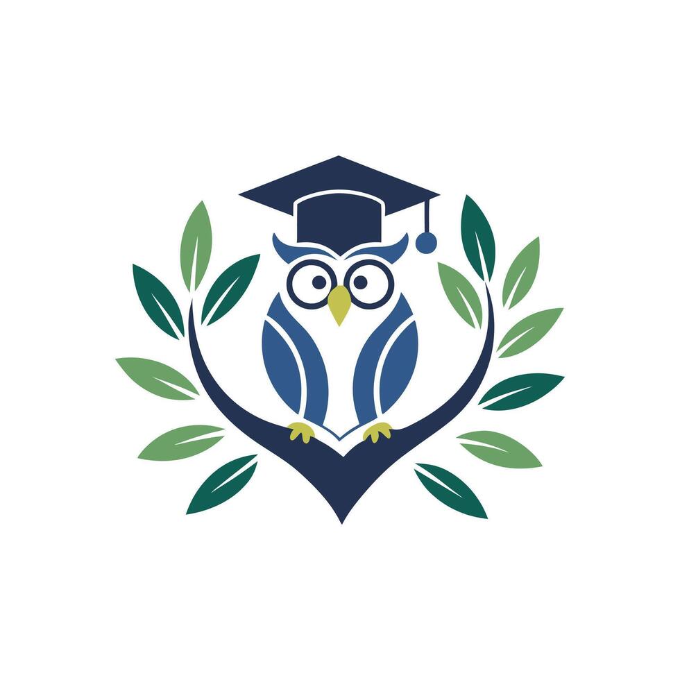 Educational Owl with Graduation Cap Ideal for Academic, Learning, and Wisdom Illustrations, Perfect for School and University Designs vector