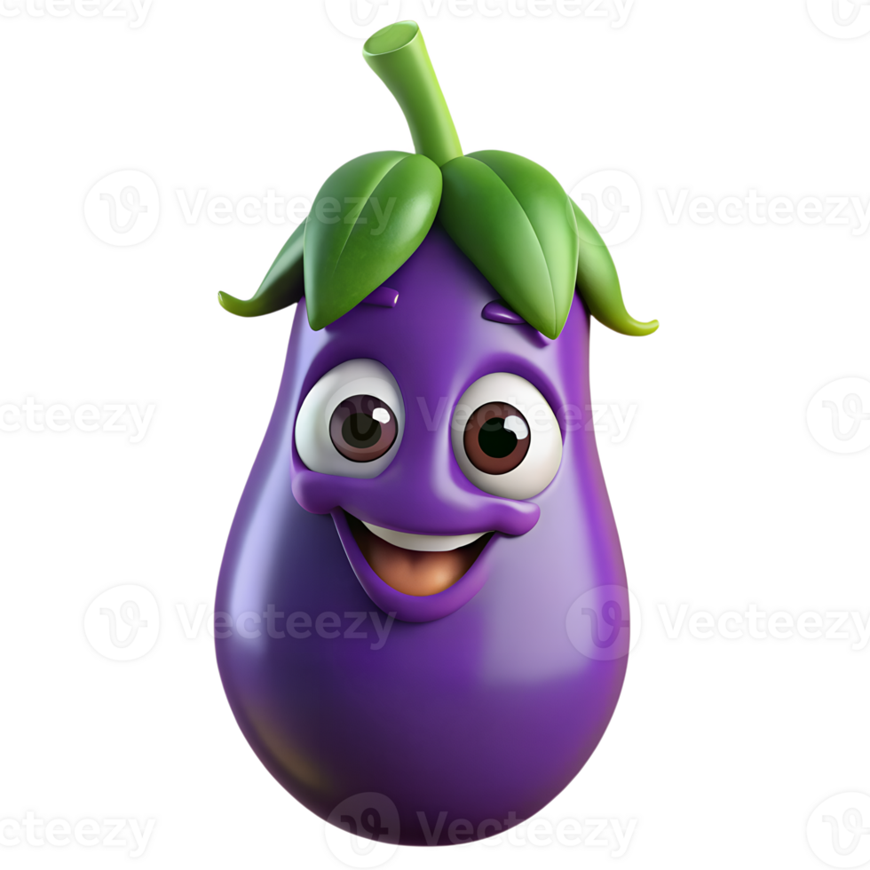 Happy Eggplant Cartoon Character isolated on transparent background png