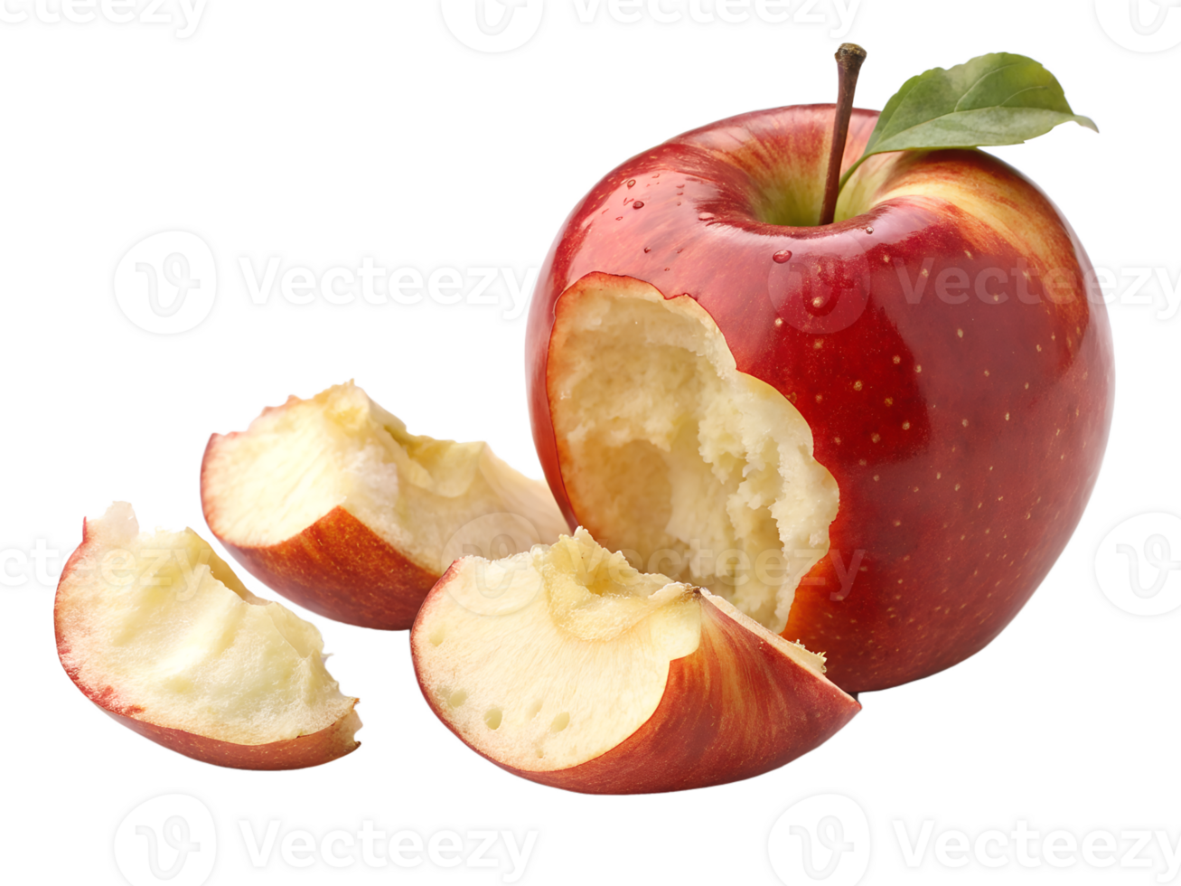 Bite-Taken Red Apple with Slices Isolated png