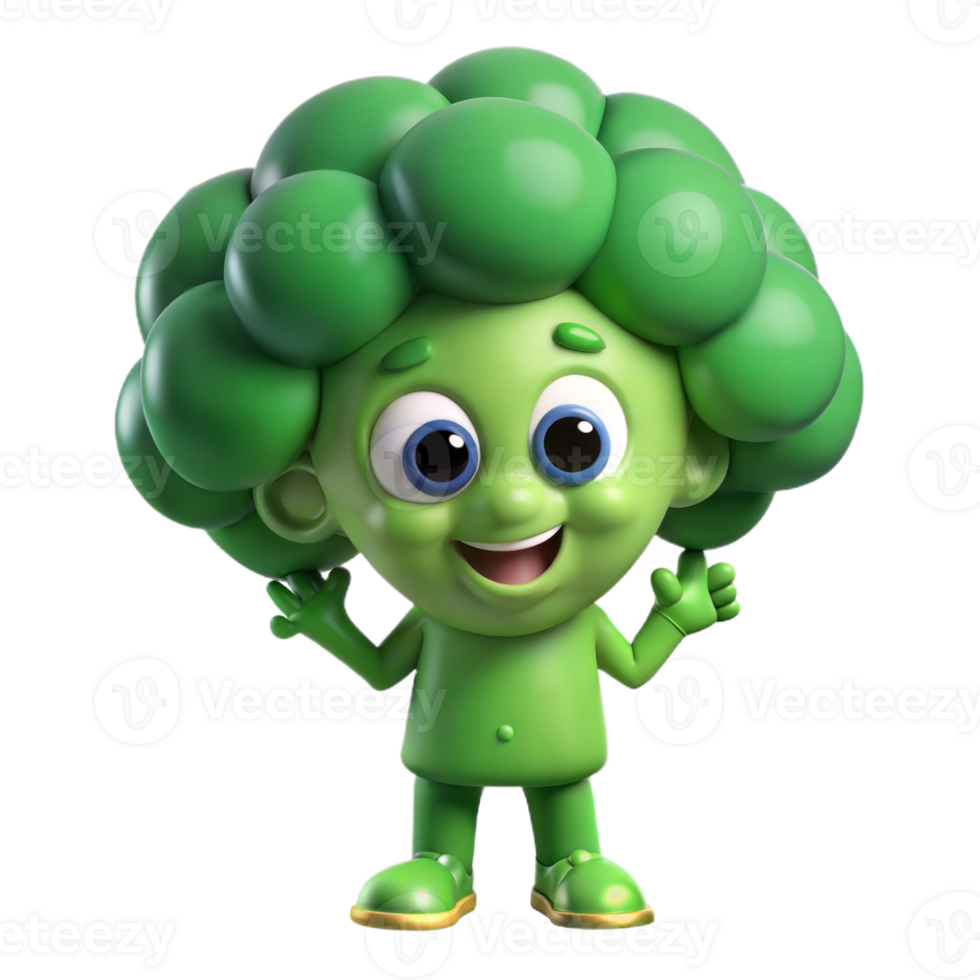 3D Render Broccoli Mascot Character isolated on transparent background png