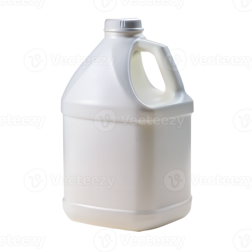 White Plastic Gallon Jug with Handle and Cap for Liquid Storage isolated on transparent background png