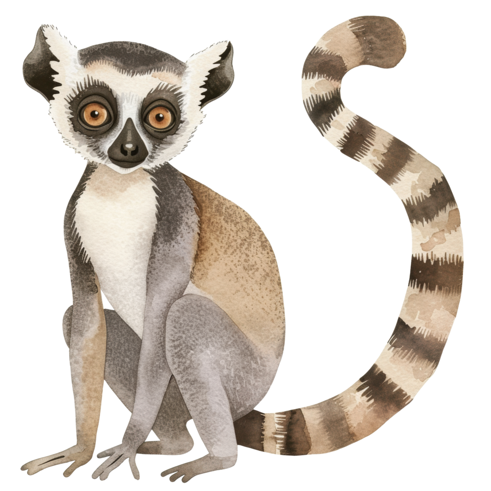 Watercolor cute brown lemur animal wildlife cartoon clip art illustration png