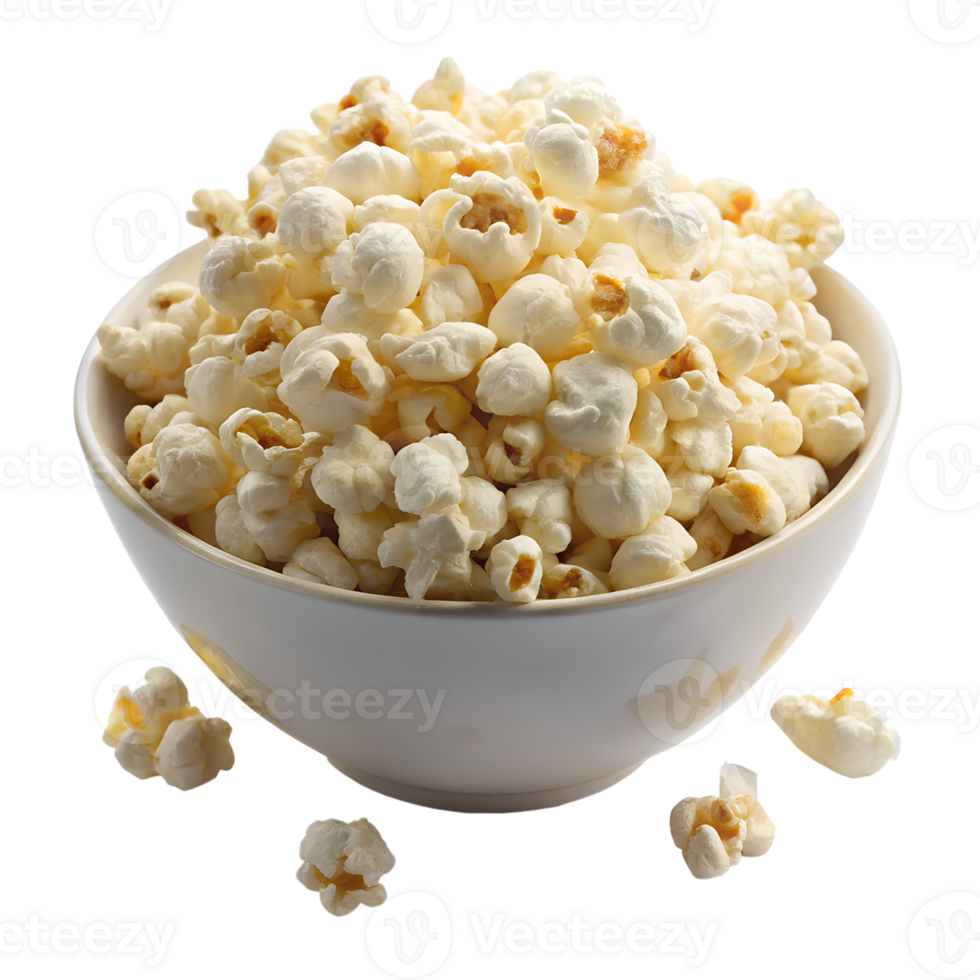 A Bowl of Delicious Buttery Popcorn Ready for Movie Night isolated on transparent background png