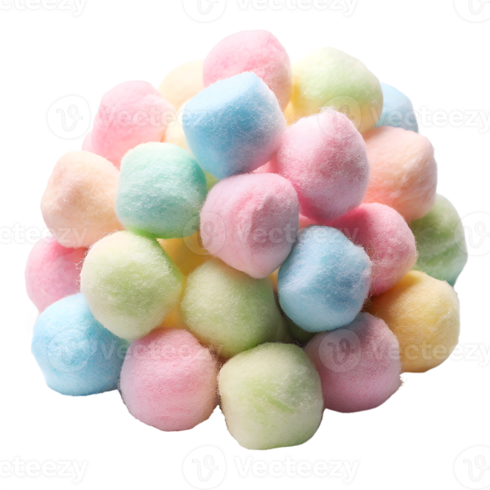 A Pile of Pastel Colored Cotton Balls Soft Fluffy and Sweet isolated on transparent background png