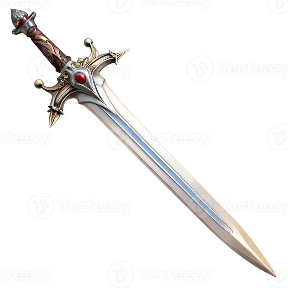 Ornate Fantasy Sword with Intricate Details and Gemstone Accents isolated on transparent background png