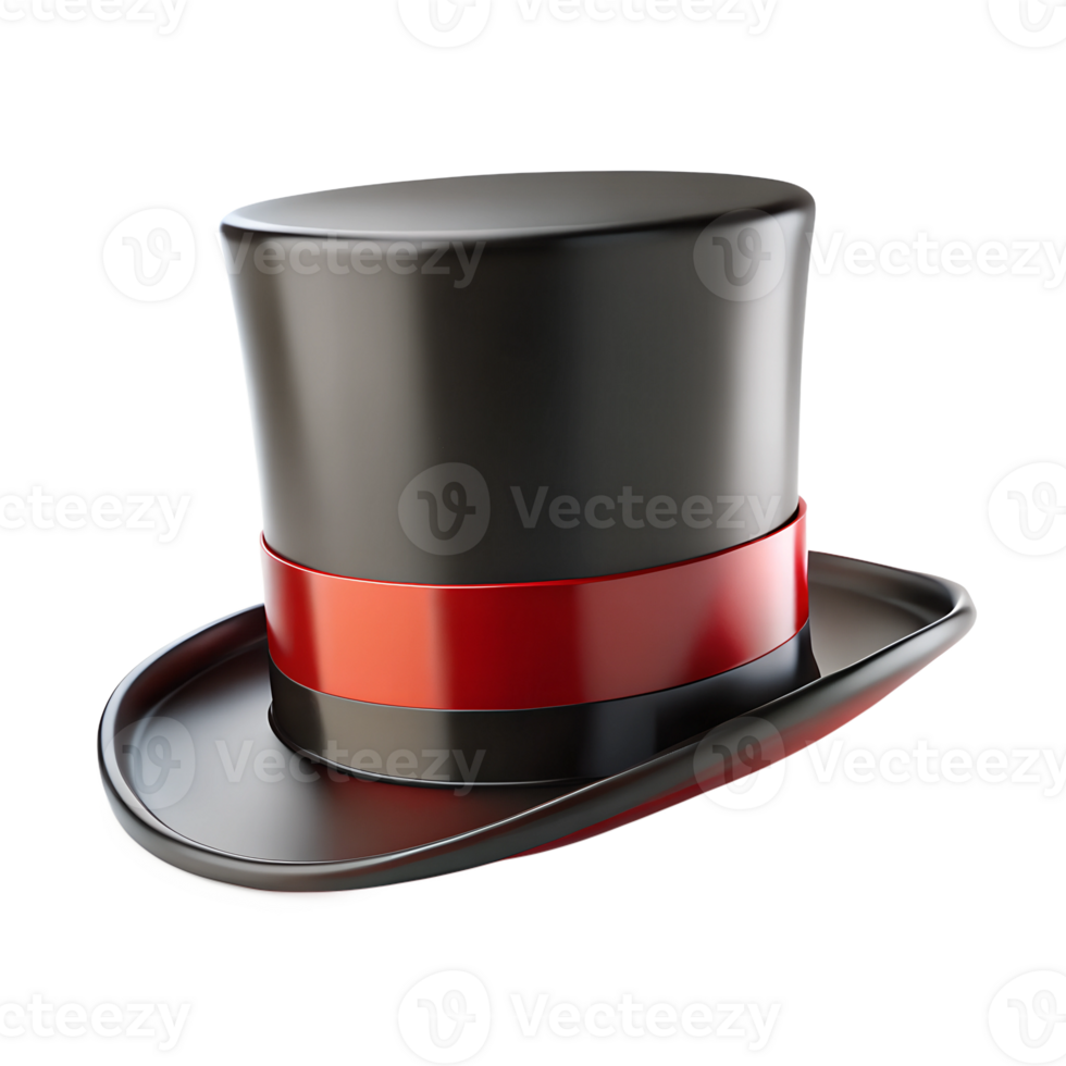 Elegant Black Top Hat with a Red Band A Classic Formal Headwear Accessory for Special Occasions isolated on transparent background png