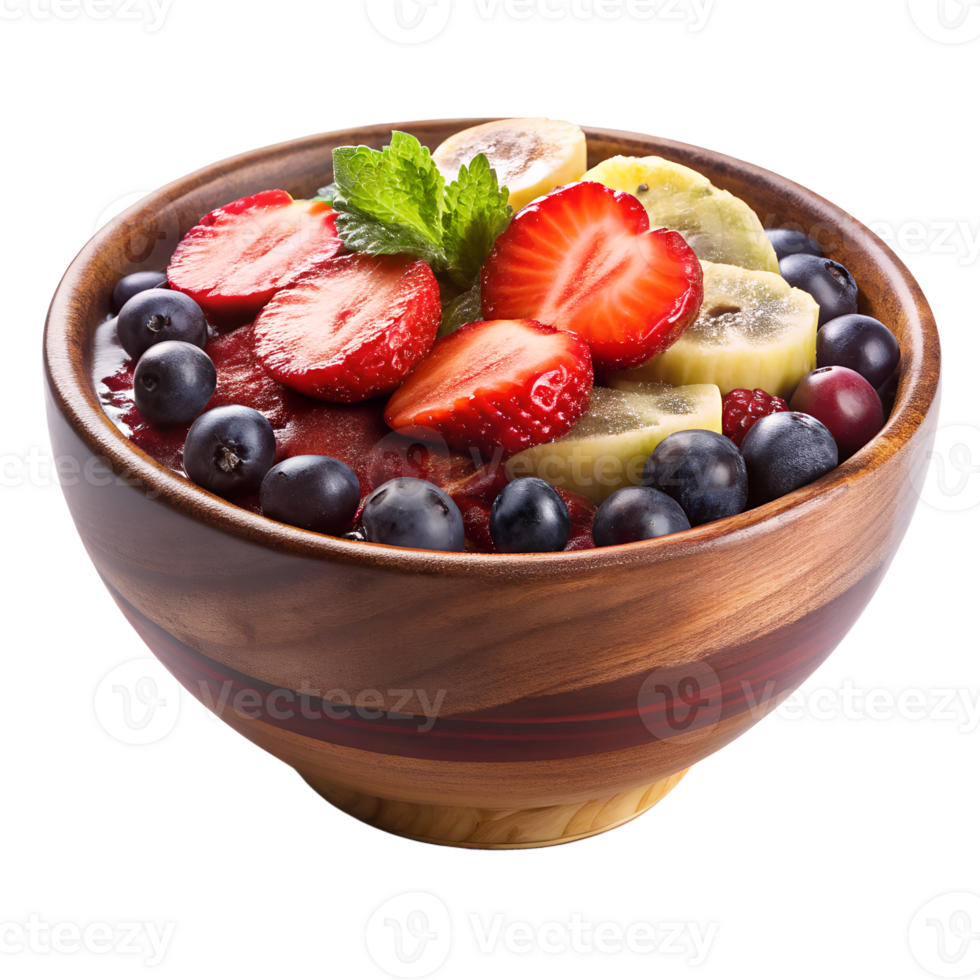 Delicious and Refreshing Acai Bowl with Strawberries Kiwi and Blueberries isolated on transparent background png