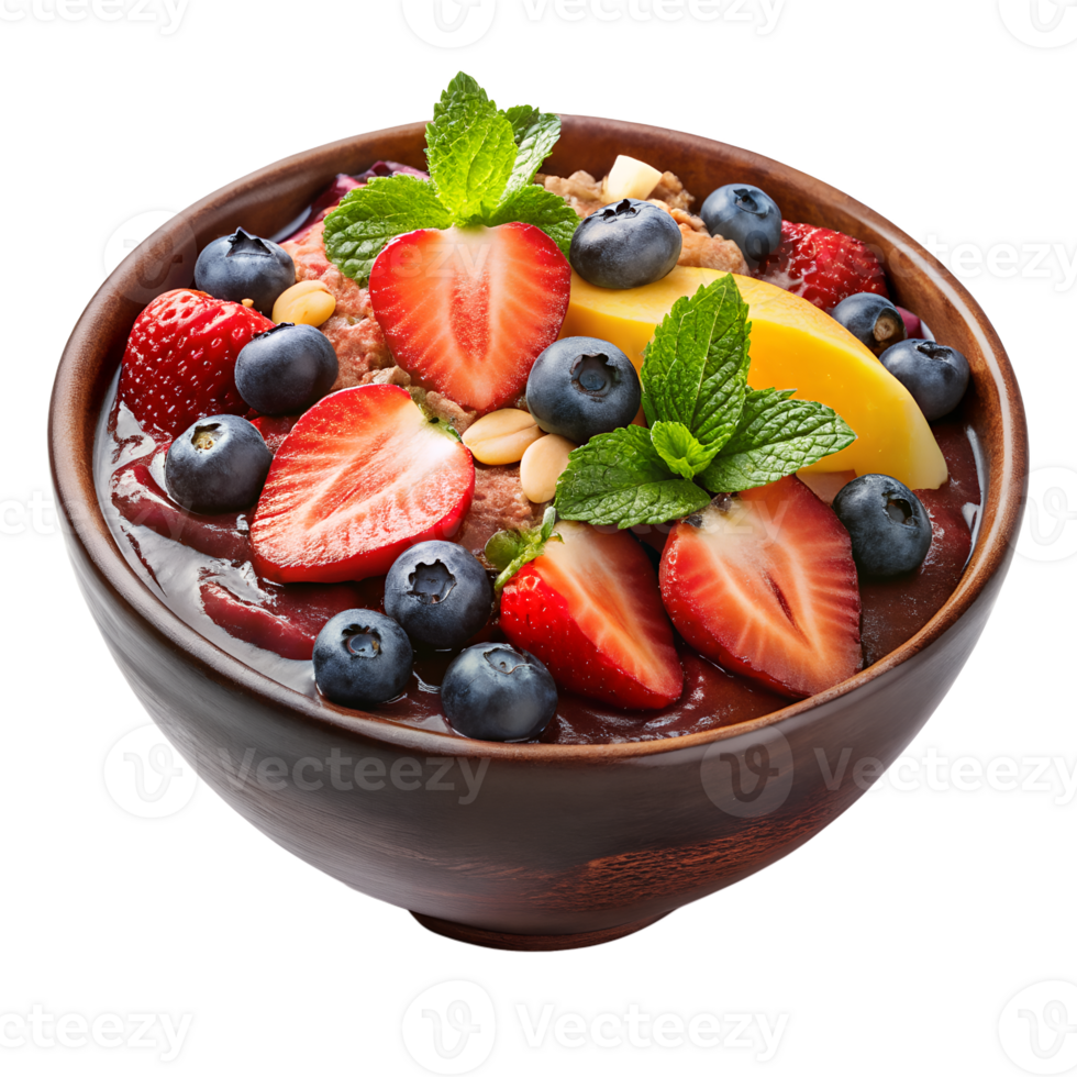 Delicious Acai Bowl with Strawberries Blueberries Mango and Granola A Healthy and Refreshing Breakfast or Snack isolated on transparent background png