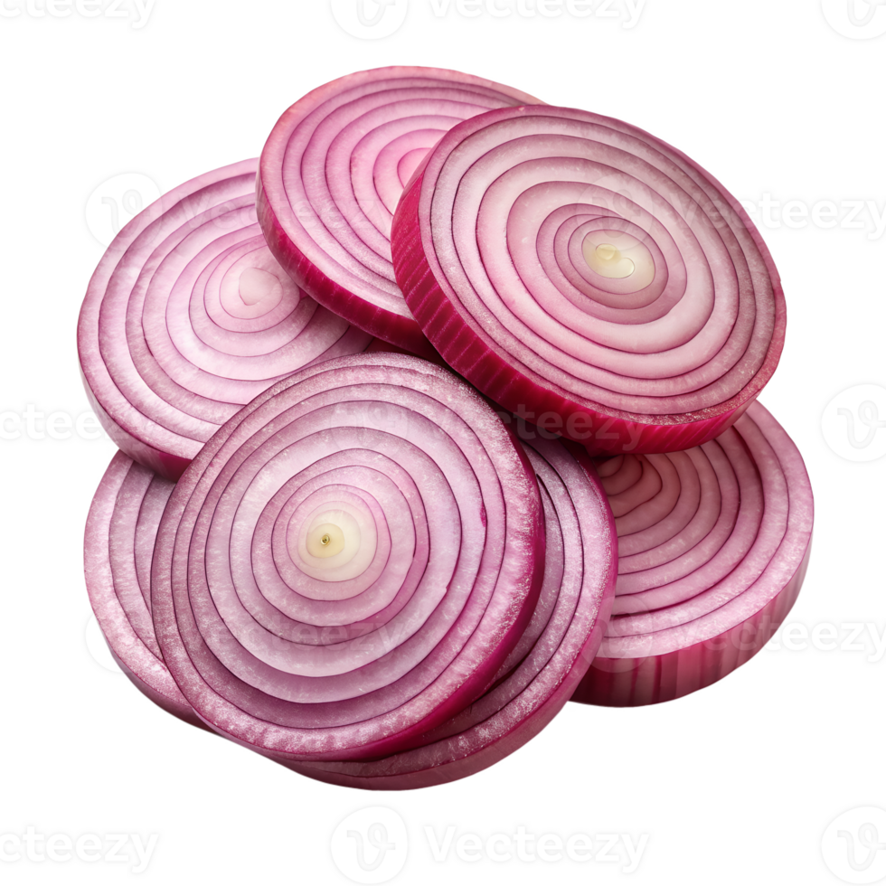 A Closeup View of Several Slices of Red Onion Showing Their Beautiful Concentric Rings and Vibrant Color isolated on transparent background png