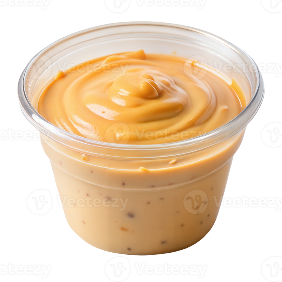 Delicious Creamy Caramel Sauce in a Clear Plastic Cup Ready to Serve isolated on transparent background png