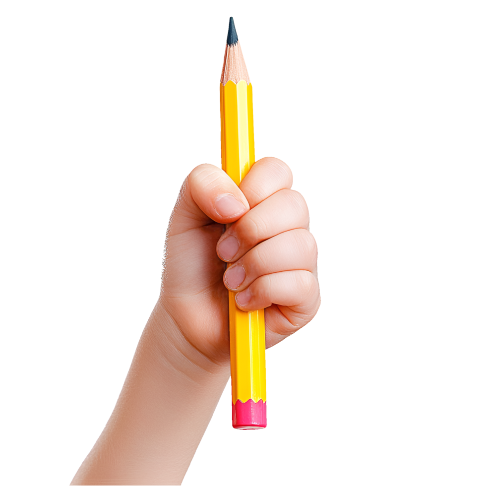 hand holding a yellow pencil png
