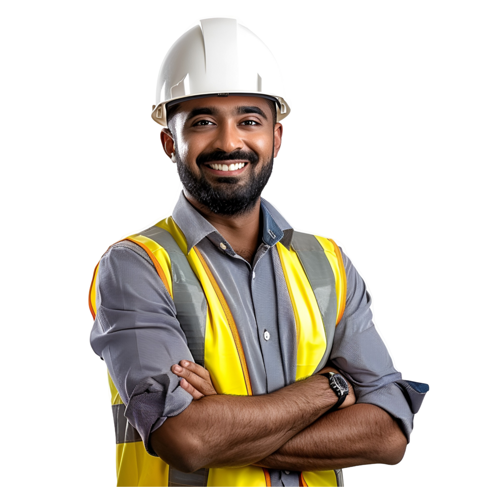 an indian man in a hard hat and vest png