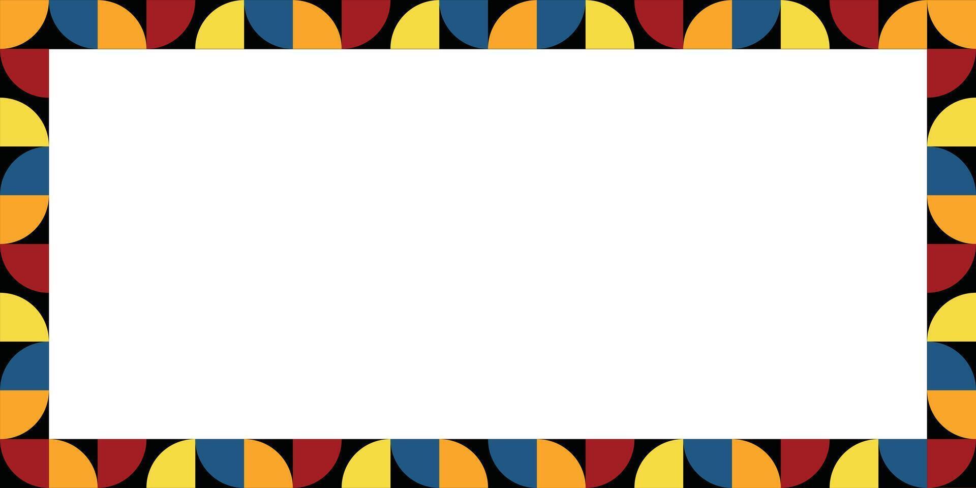 Colorful border design featuring vibrant geometric patterns of semicircles, adding a modern and artistic touch. Perfect for creative projects, presentations, invitations, or visual designs vector