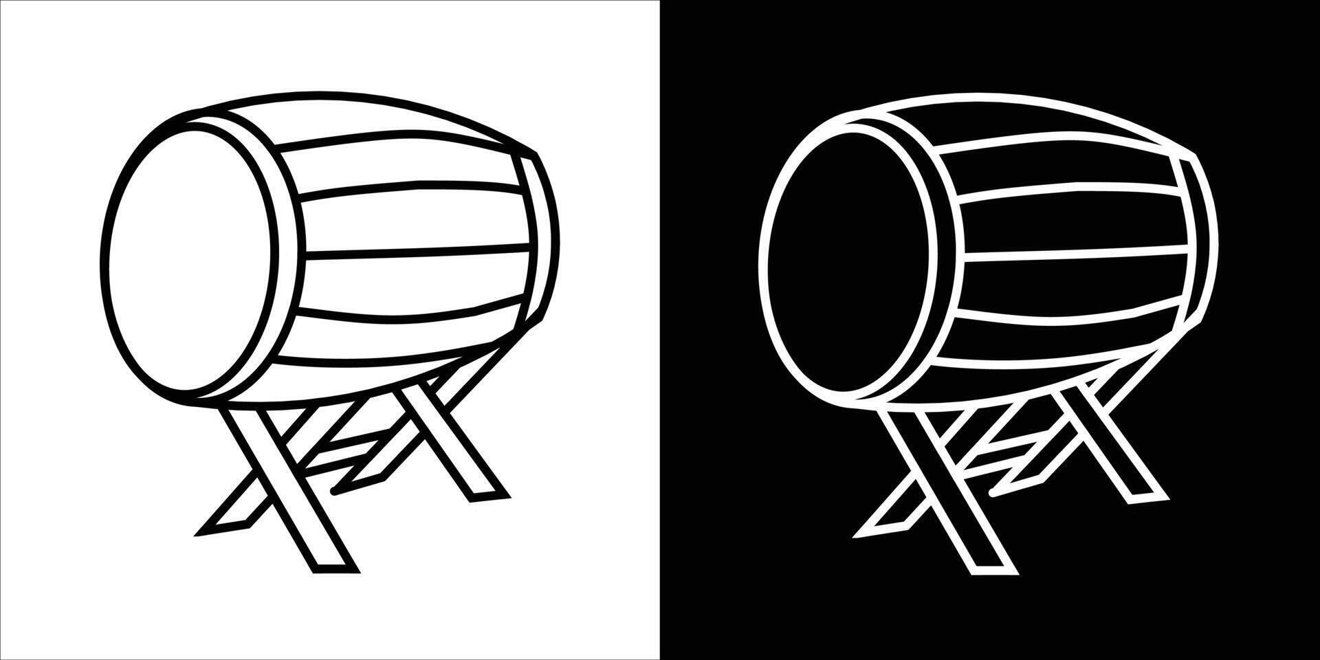Traditional Drum Icon Shown with Black and White Color Variations vector