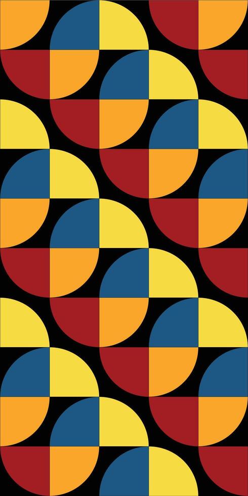 Geometric Pattern With Bright Yellow, Blue, and Red Shapes on Black Background vector