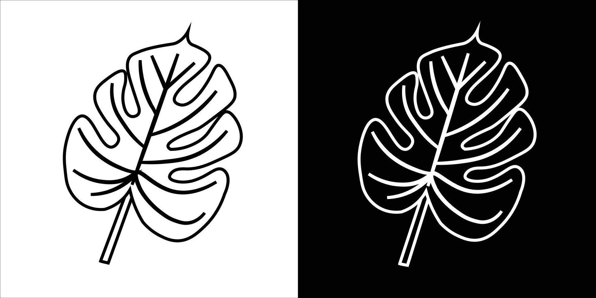 Stylized Line Art Leaves on Contrasting Black and White Backgrounds vector