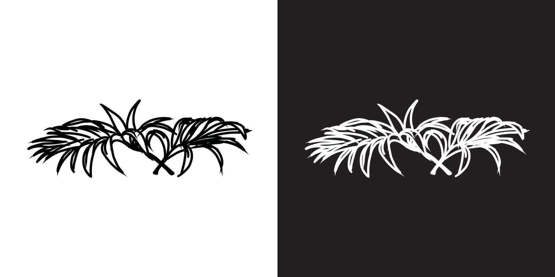 Elegant Line Art Illustration of Symmetrical Palm Leaves in Monochrome Contrast vector