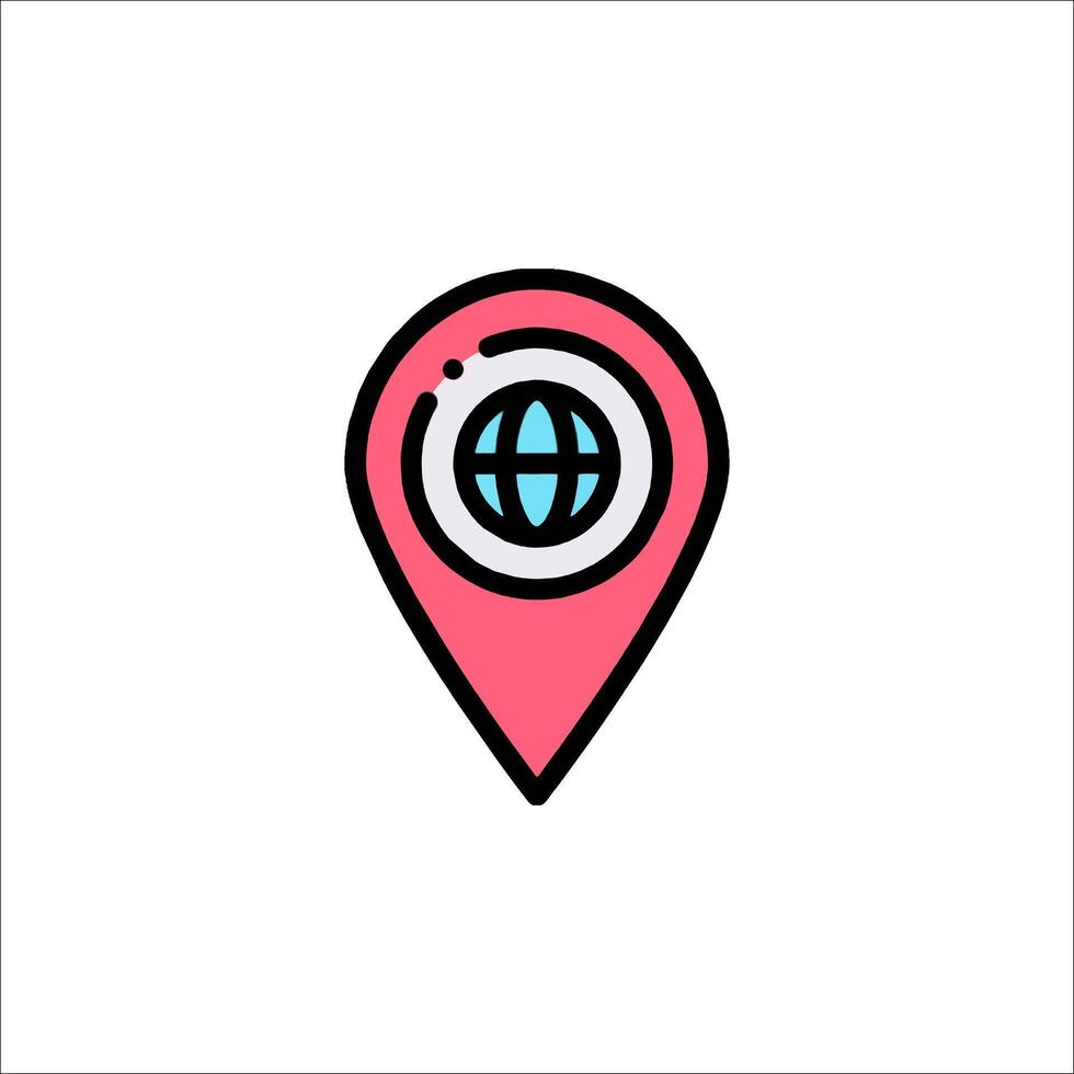 A pink pin with a globe icon on it vector