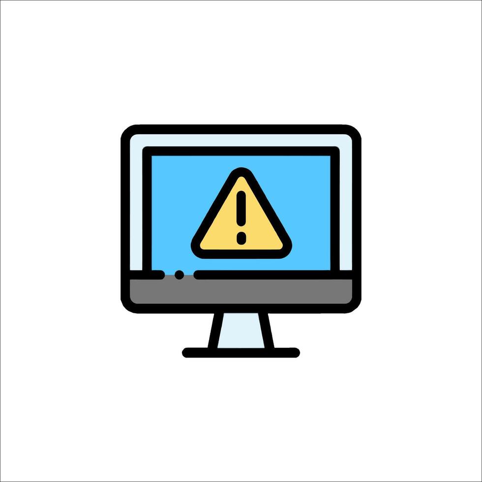 Computer monitor with a warning icon vector