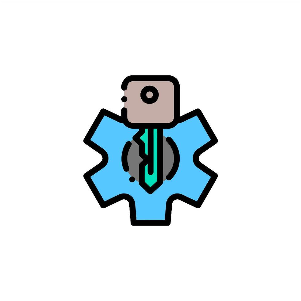 A blue and green gear wheel with a key in it vector