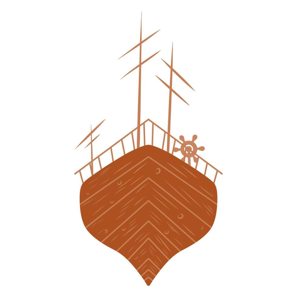 Hand drawn wooden ship, vessel, boat, cruise, yacht illustration, icon. Illustration for cards, invitations, designs in nautical style. vector