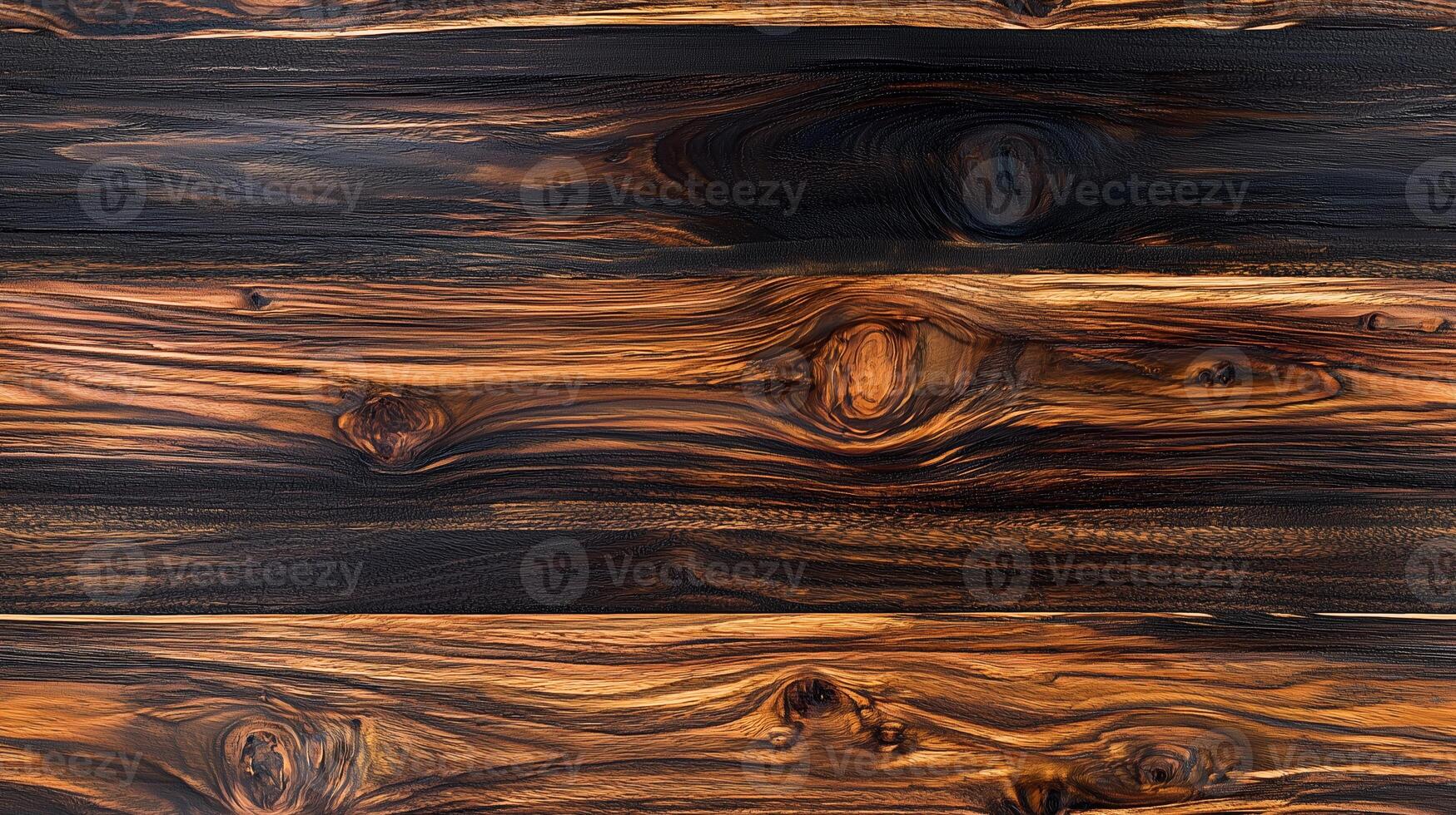 Textured wooden surface featuring dark and light brown tones with distinct grain patterns and knots. photo