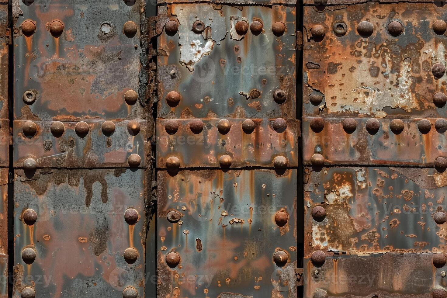 A close up of a rusty metal door with rivets photo