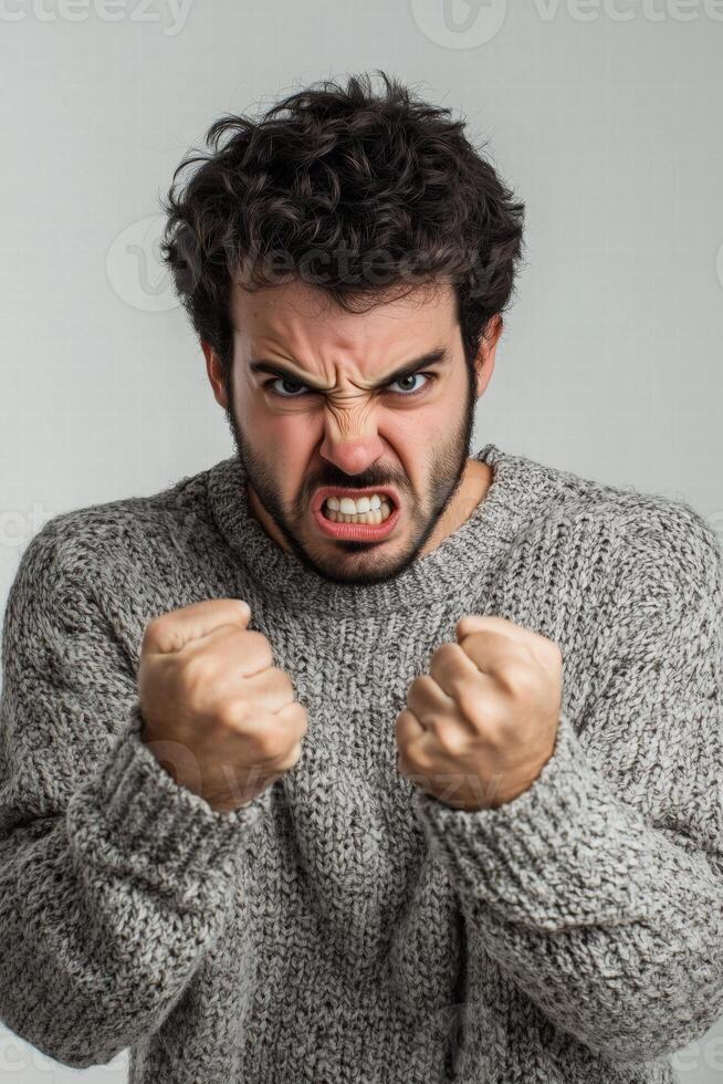 Angry man with angry expression on his face photo