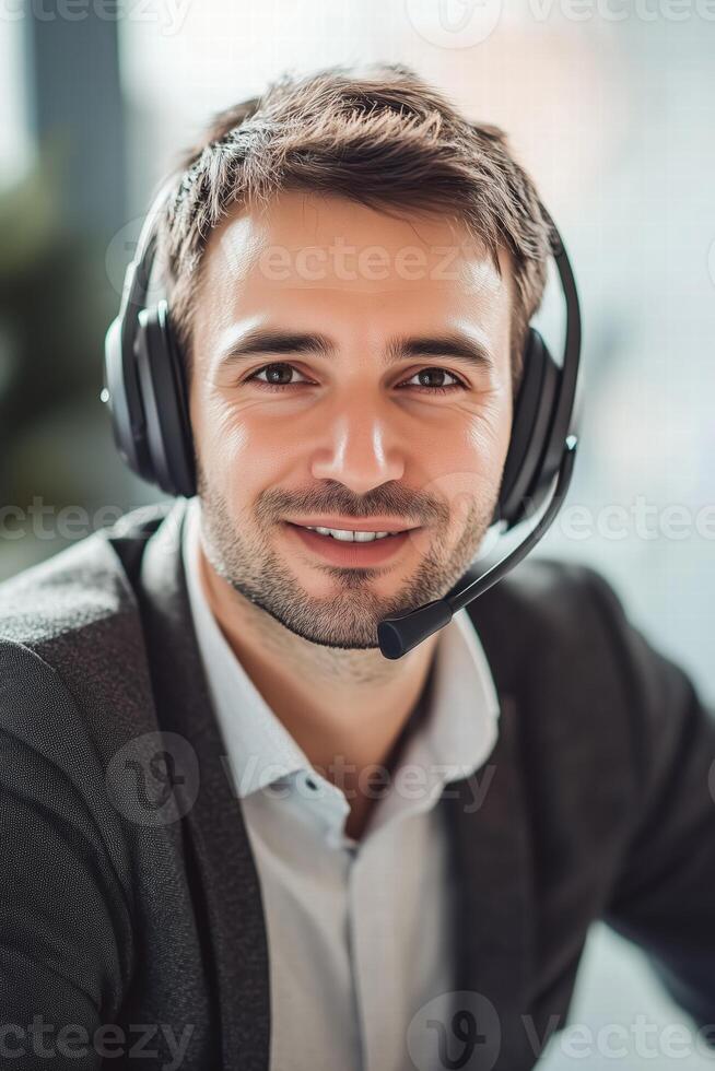 A man wearing a headset and smiling photo