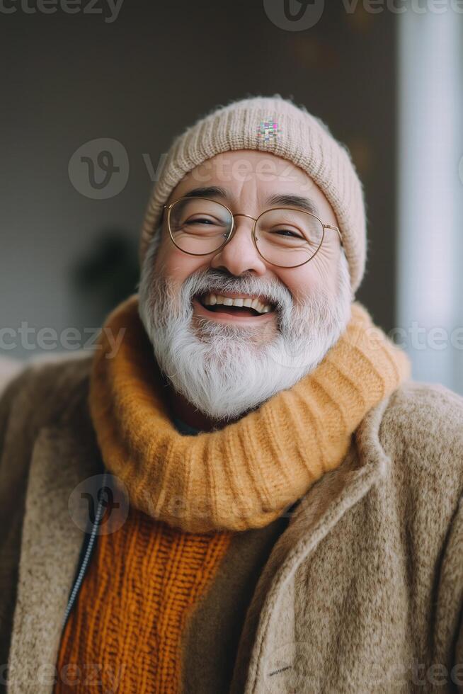 A man with a beard and glasses is smiling photo