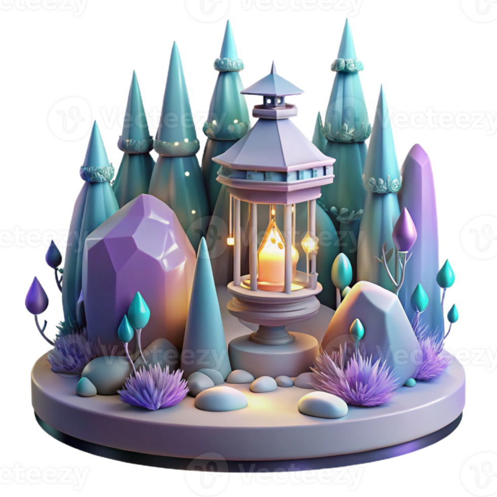 wonderful modern Dreamlike Forest with Floating Lanterns Isolated for Fantasy Illustrations original png