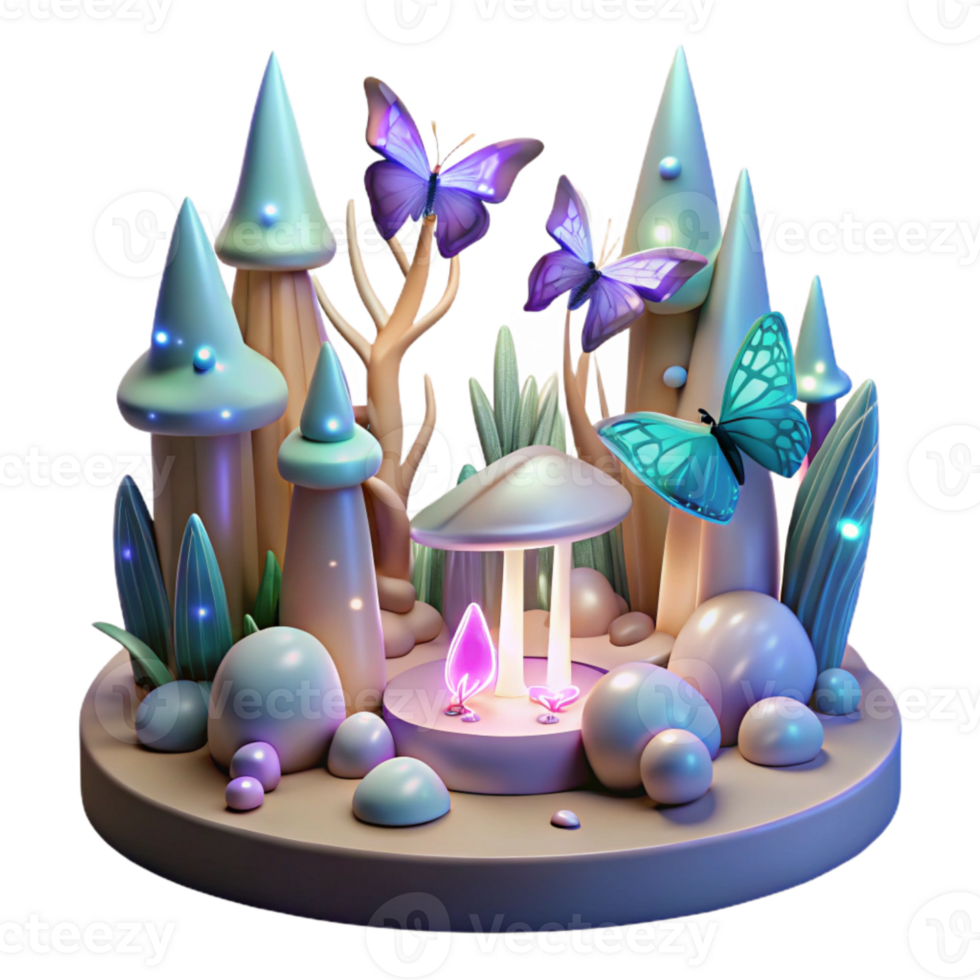 wonderful minimalist Dreamlike Forest with Glowing Mushrooms Cutout exclusive png