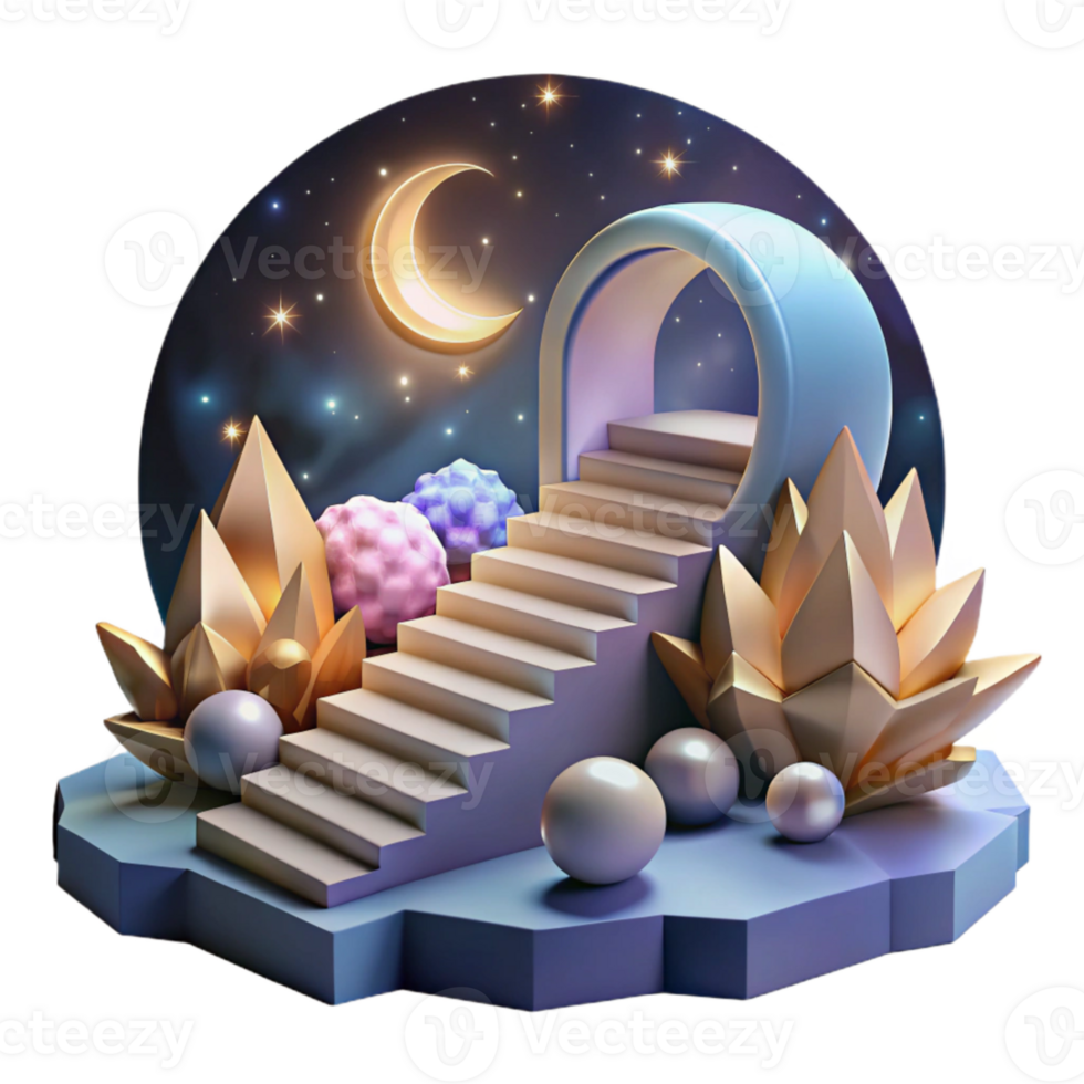 magnificent abstract Dreamlike Staircase to Moon Isolated Night Scene premium png