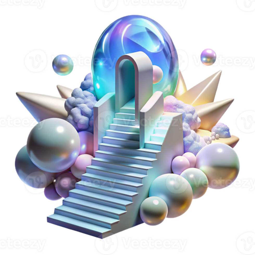 serene contemporary Dreamlike Staircase Sky Transparent Surreal Dreamscape original png