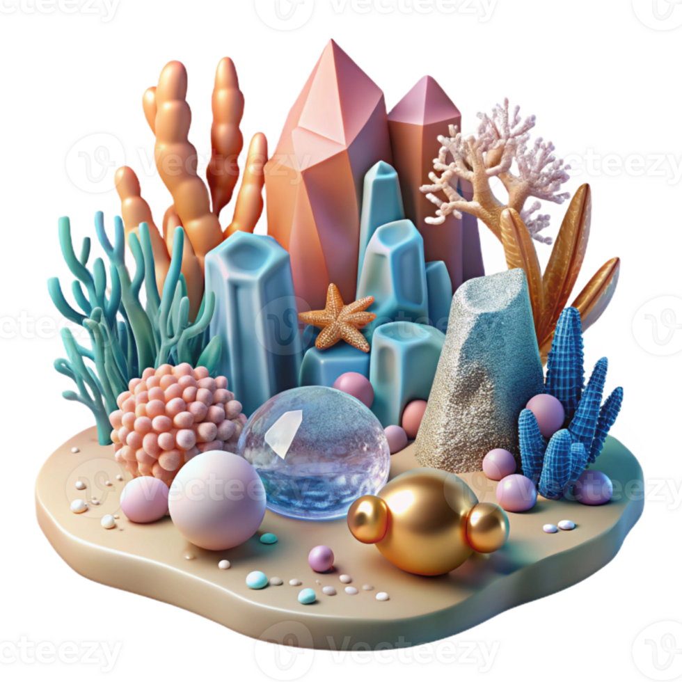 serene contemporary Dreamlike Underwater Scene Cutout with Coral png