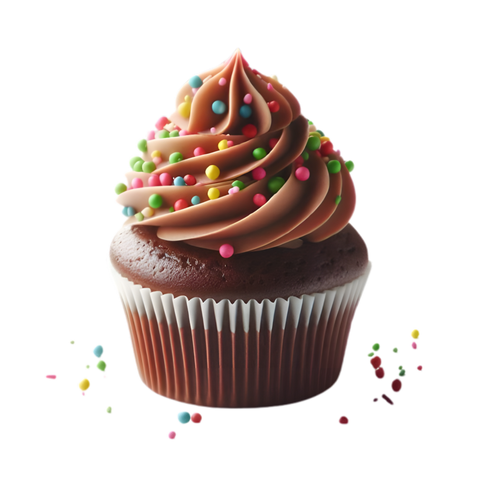 Chocolate cupcake with sprinkles and chocolate icing png