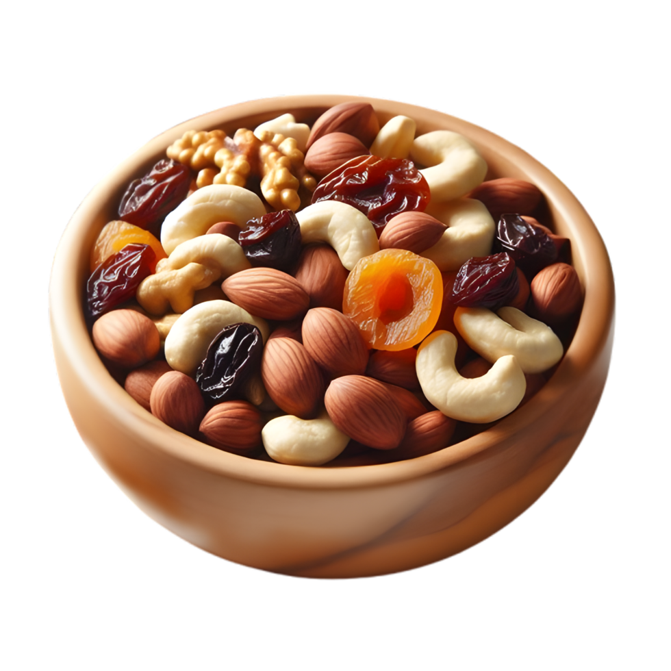 Mixed nuts cashews and almonds falling into a bowl on a transparent background png