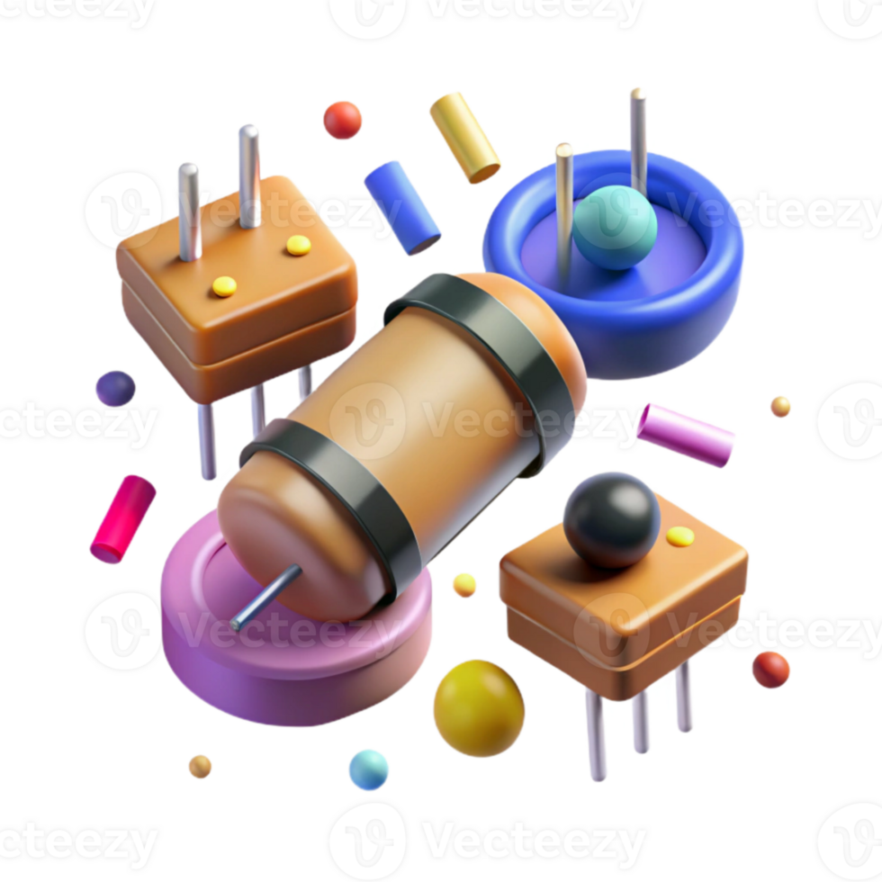 beautiful rustic Electronic Components Resistors Capacitors Isolated for Circuit Design detailed png