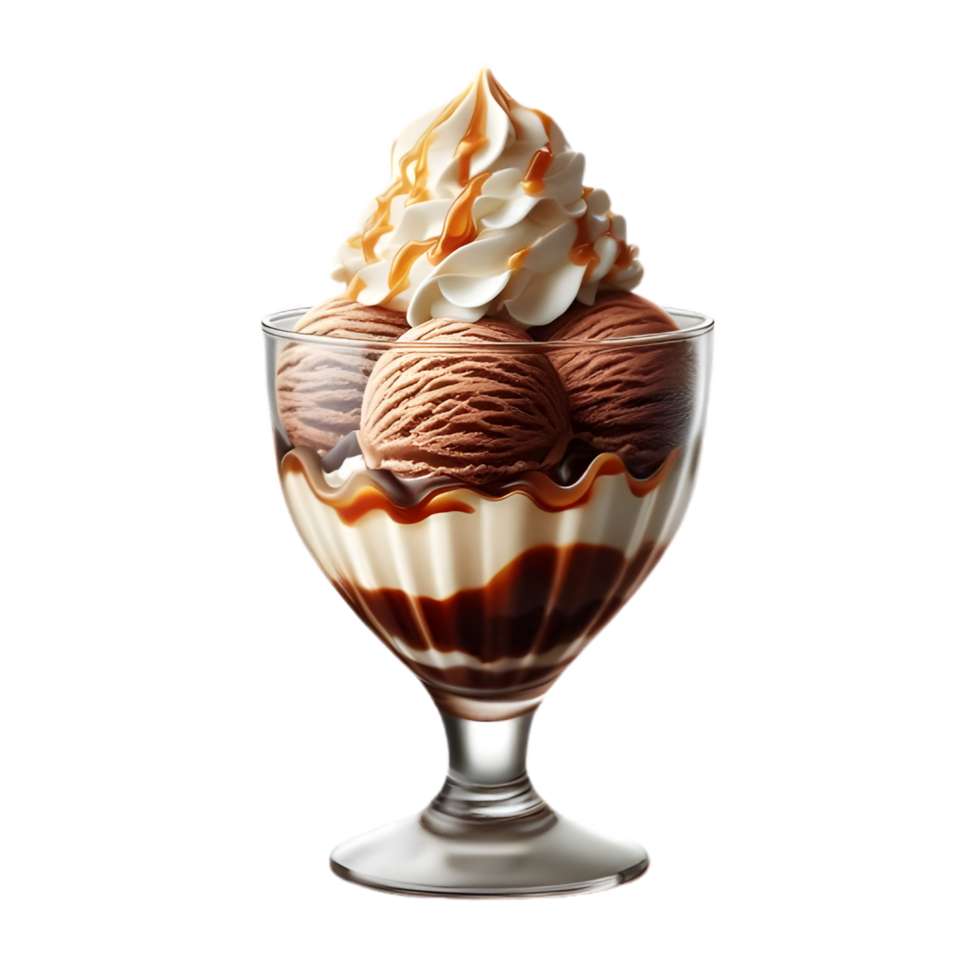 Delicious Ice Cream Sundae with Berries and Chocolate Sauce png