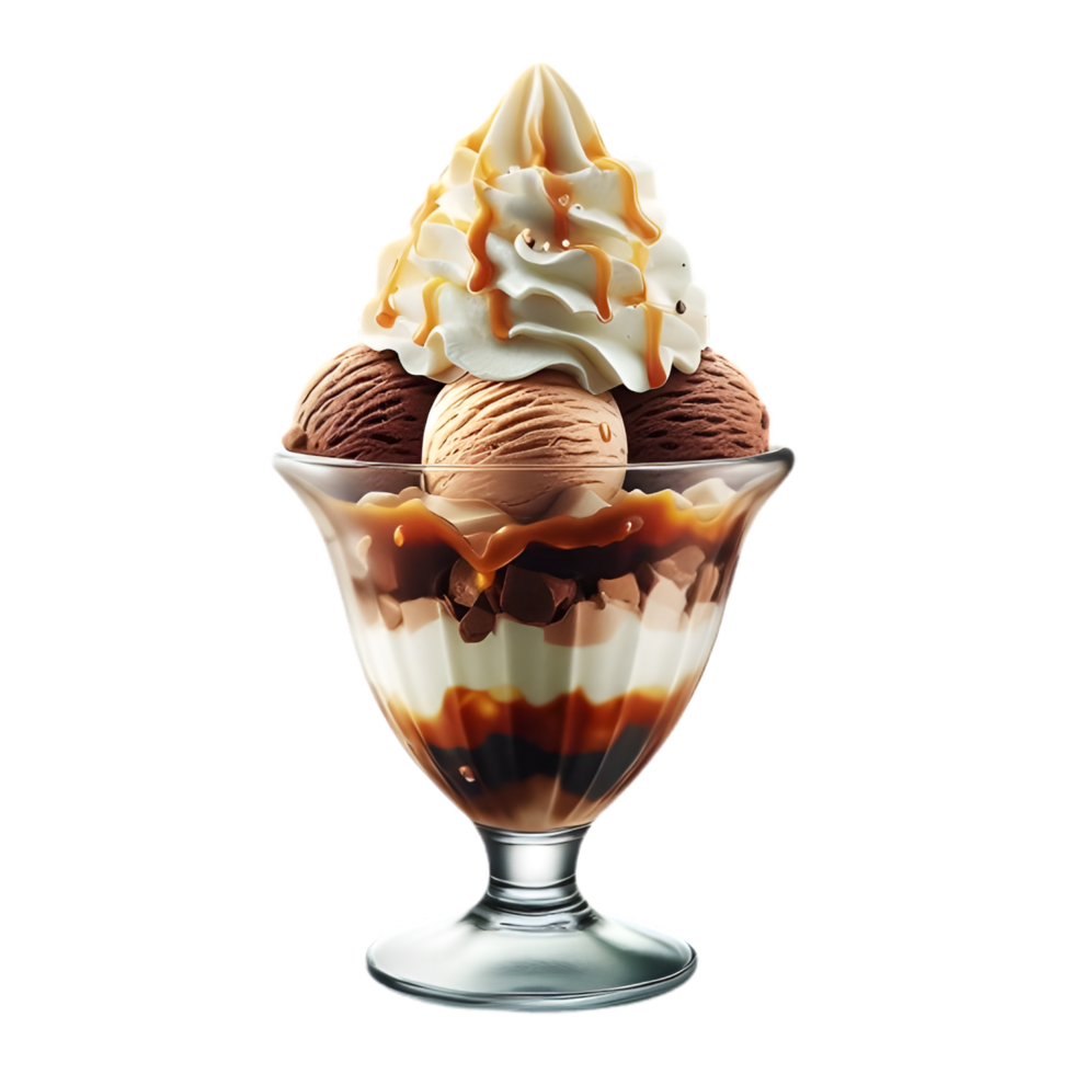 Delicious Ice Cream Sundae Chocolate Sauce Whipped Cream Raspberries Peaches png