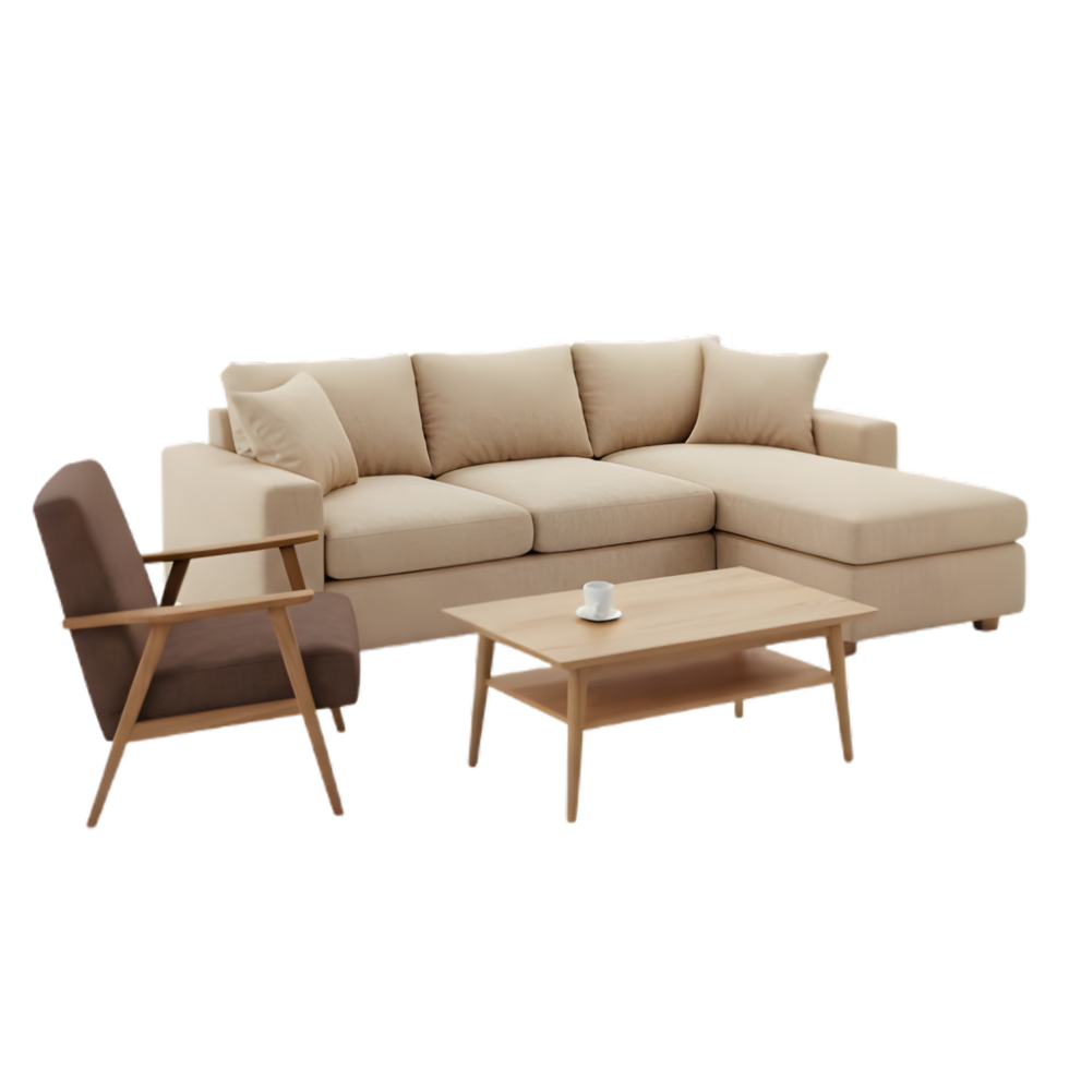 Modern Sectional Sofa with Wooden Coffee Table png